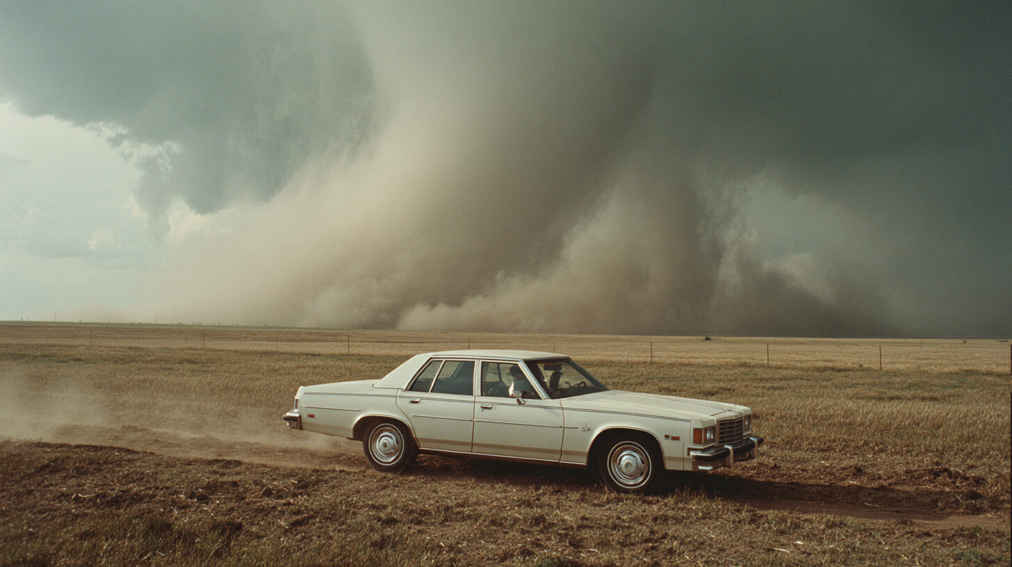 Lone car in a dust storm