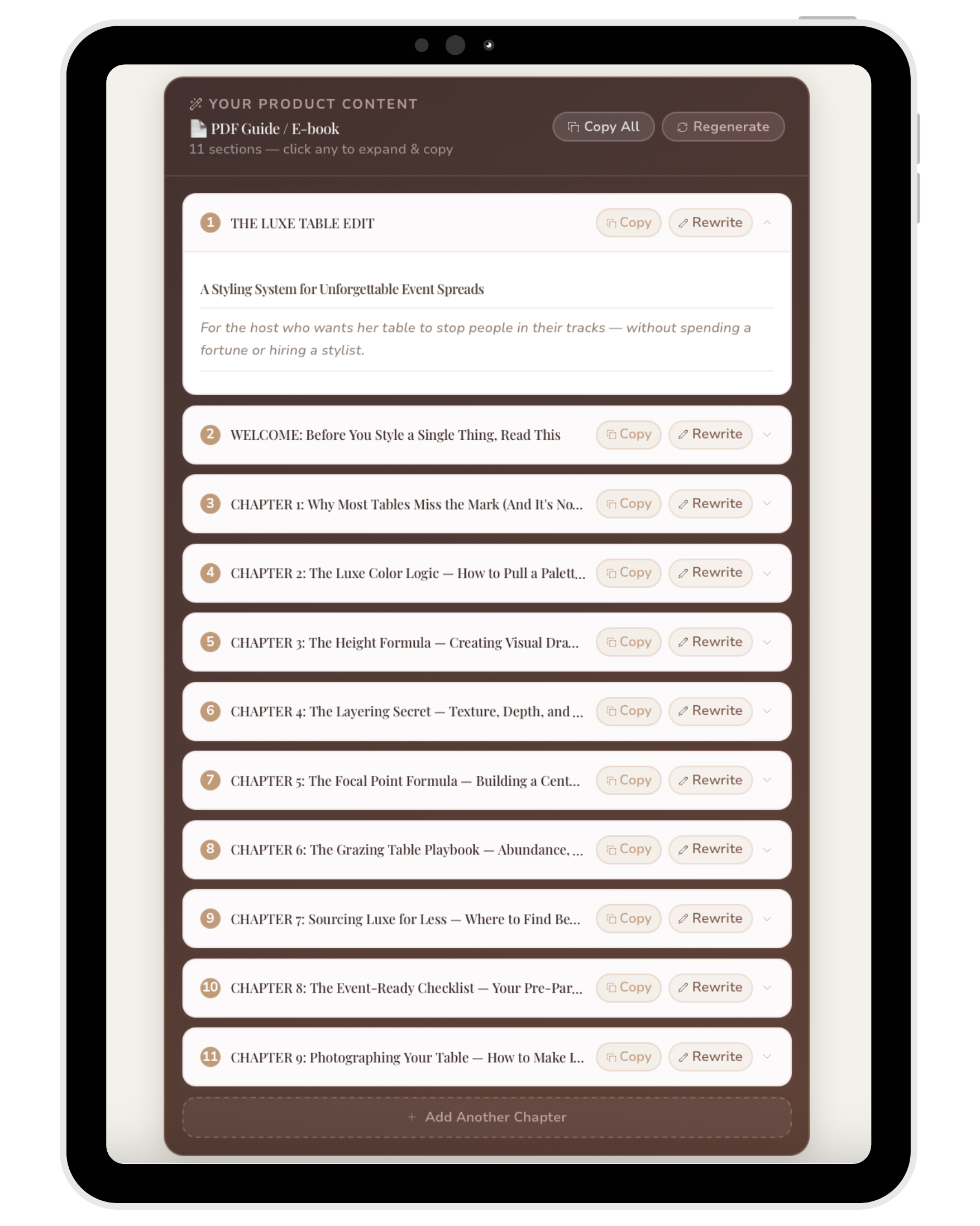 Product Creator — sample output inside Anti-Social AI