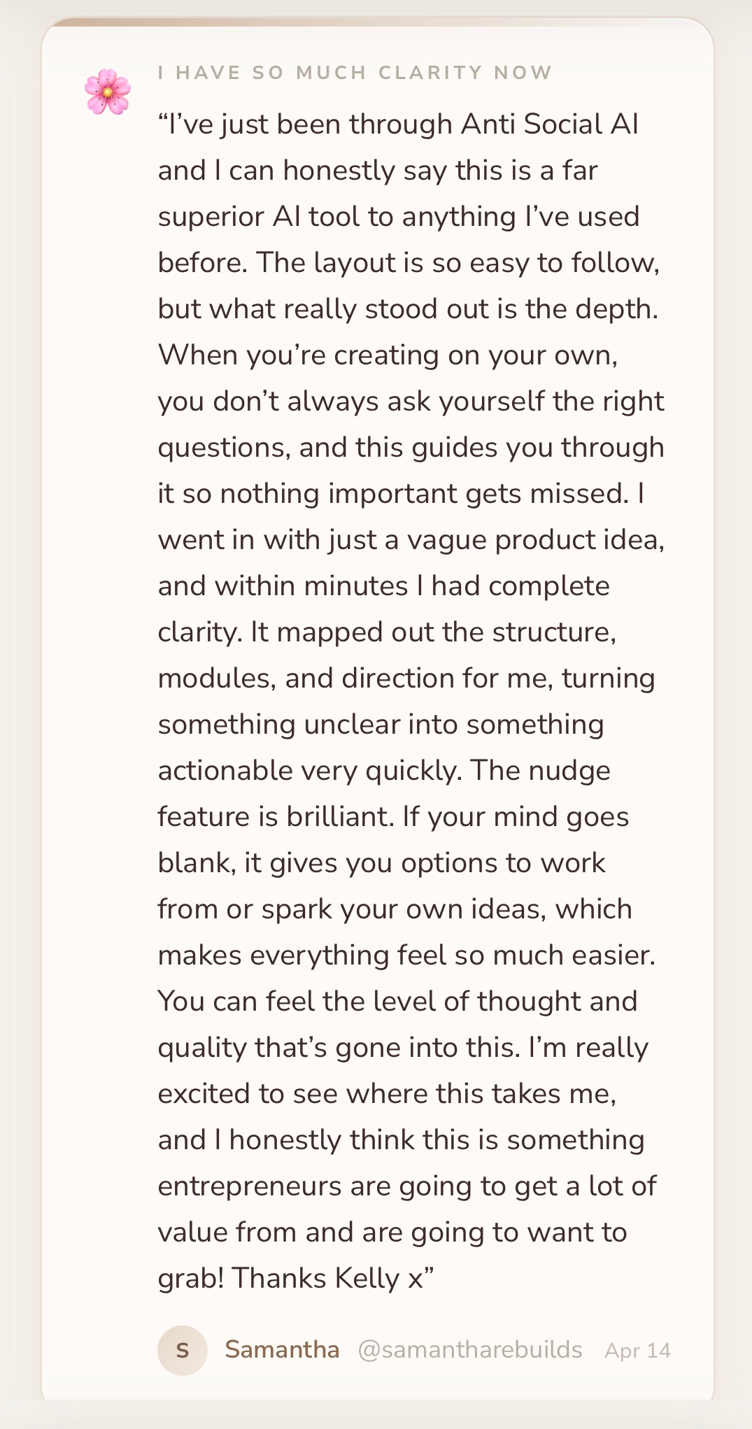 Member review: far superior to any AI tool she has used