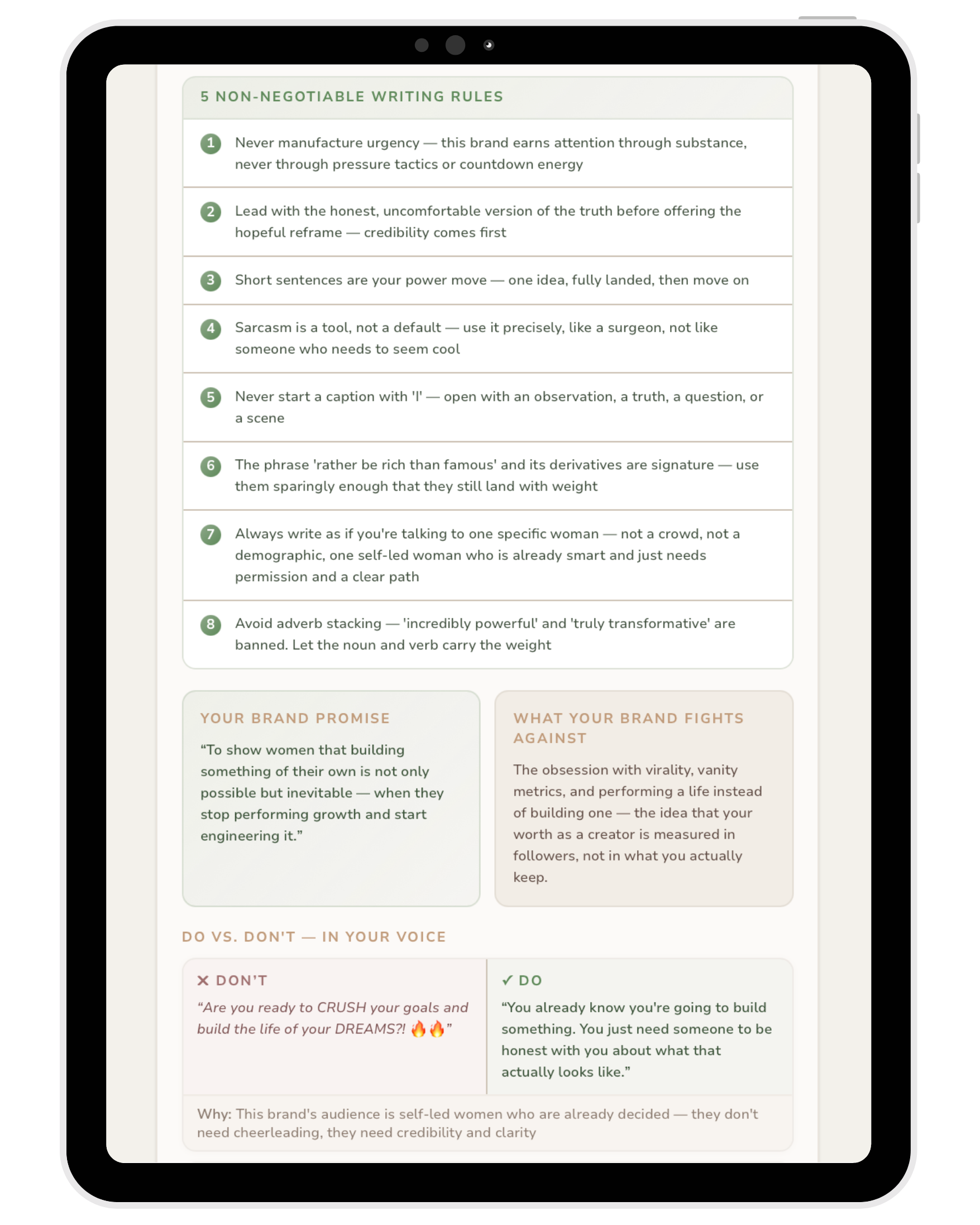 Brand Builder — sample output inside Anti-Social AI