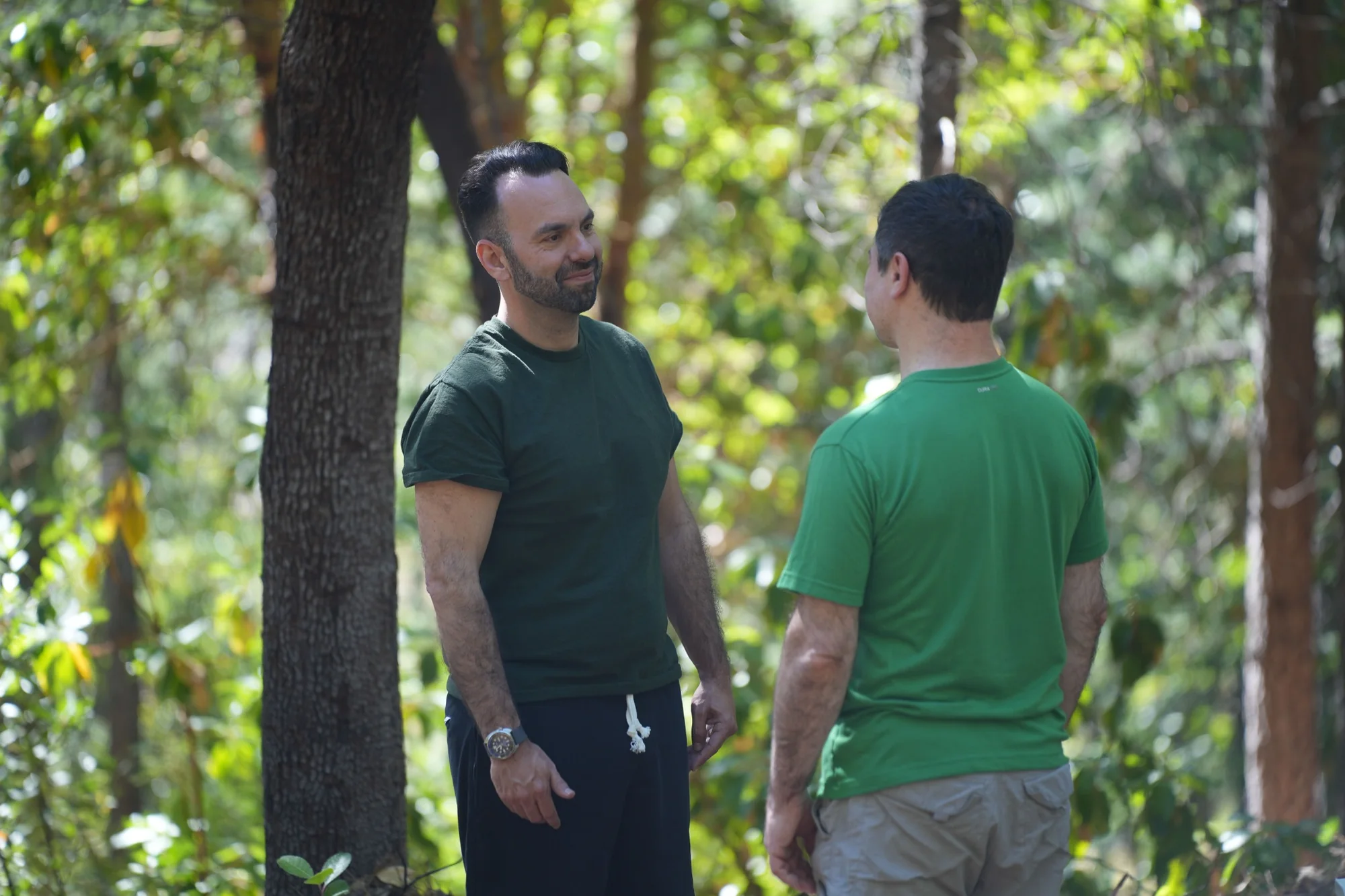 Two men meeting in an embodiment practice