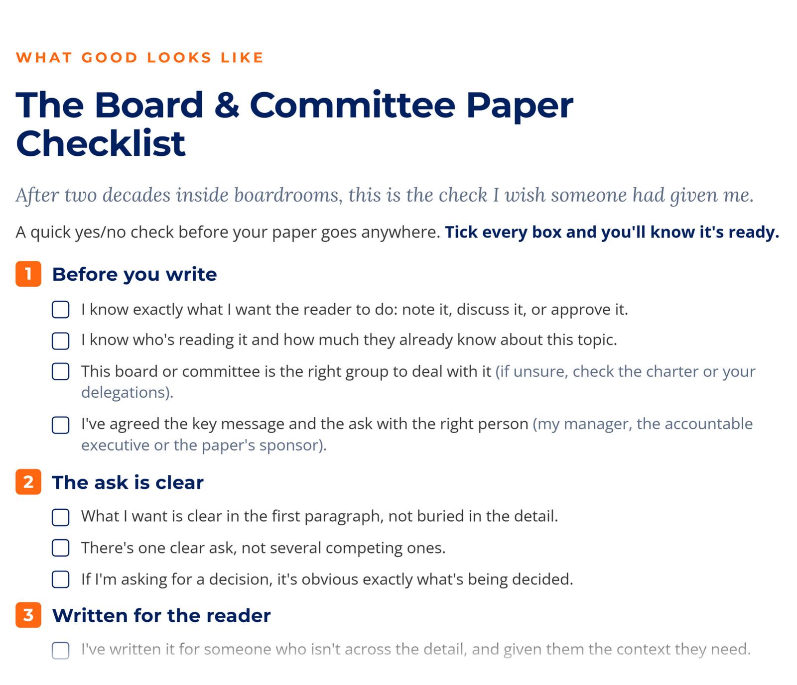 Preview of the Board and Committee Paper Checklist