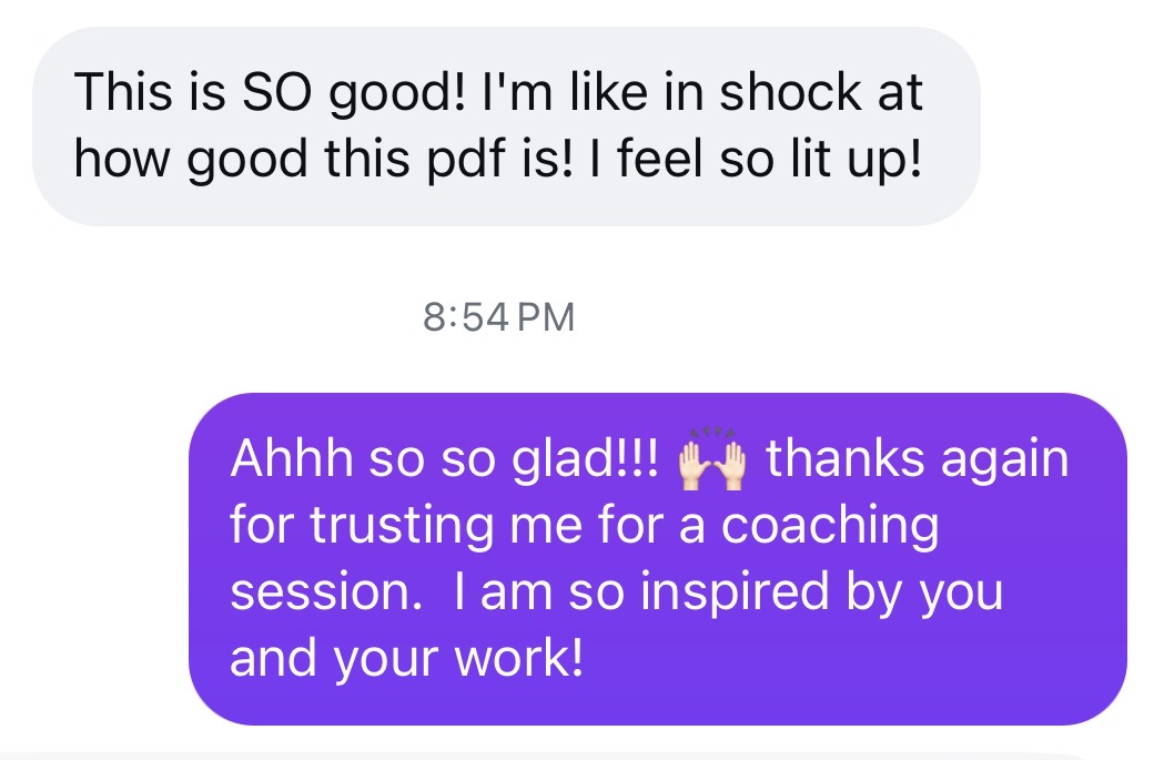 A message from a client after a coaching call
