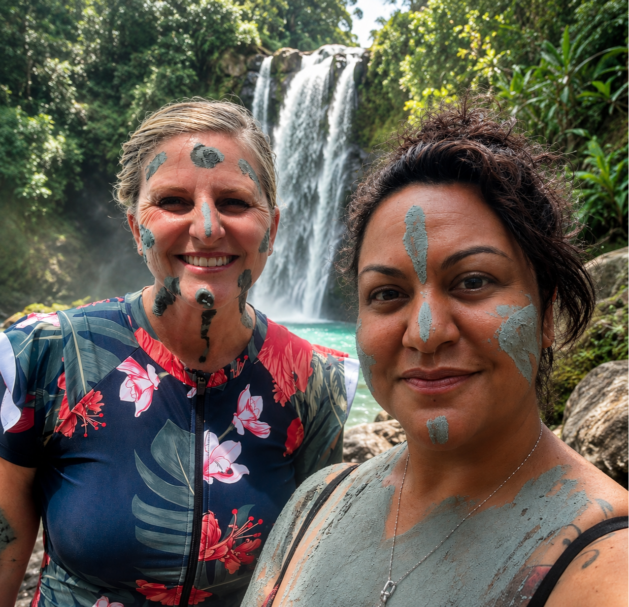 Rooted Reset™ retreat guests at a waterfall