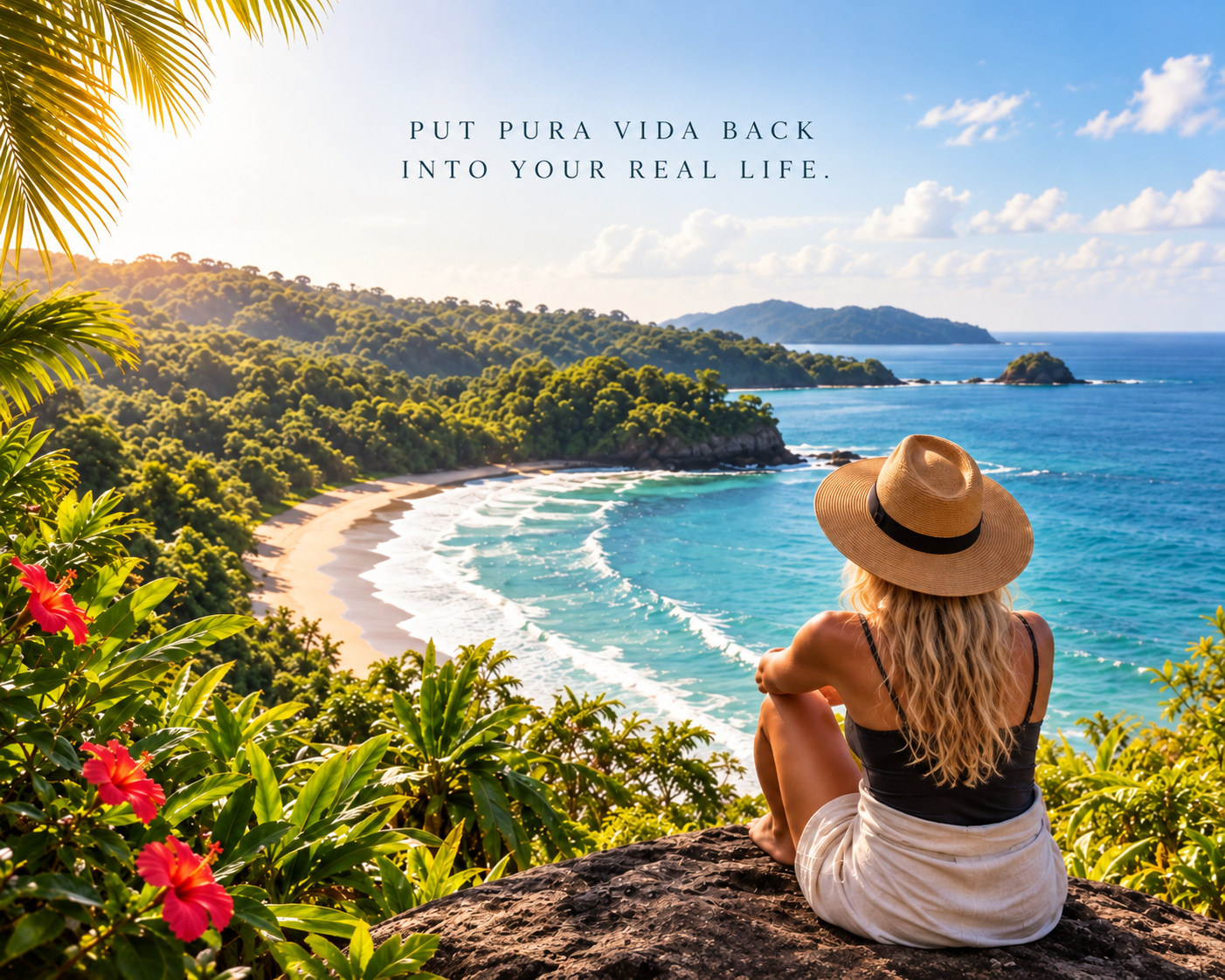 Blonde woman overlooking the coast in Costa Rica