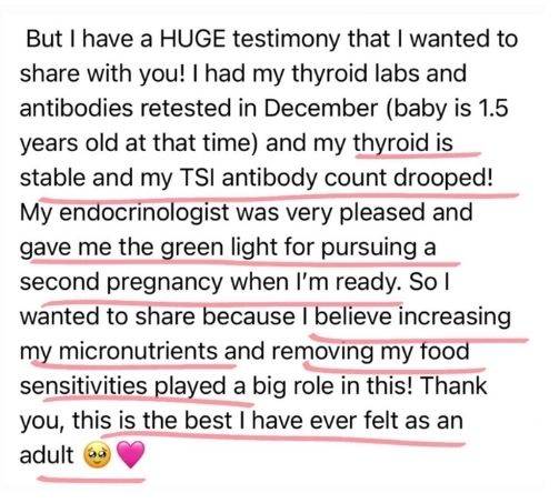 Client testimonial sharing five months of regular cycles after personalized health changes.
