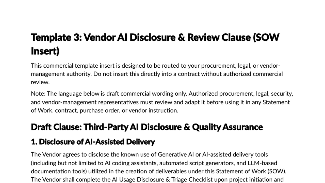 Vendor AI disclosure clause for SOW insertion