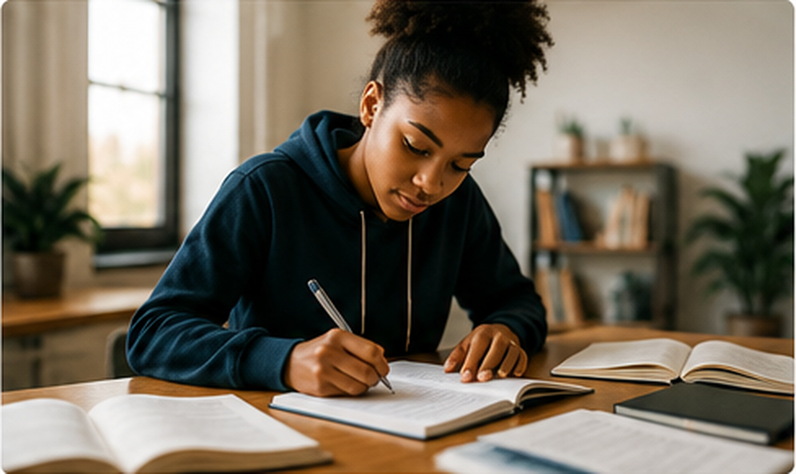 A student studying and taking notes