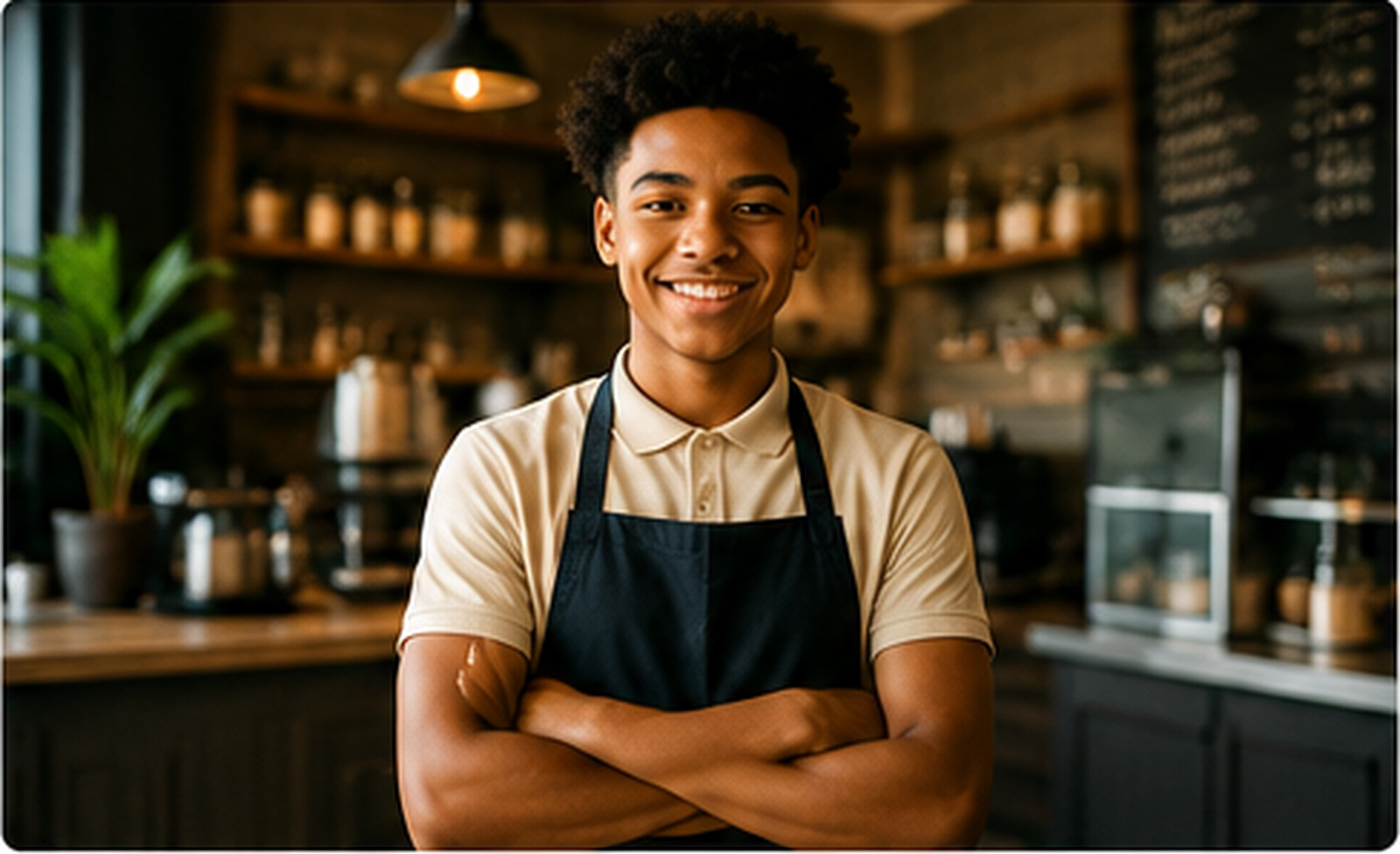 A young person at their first job