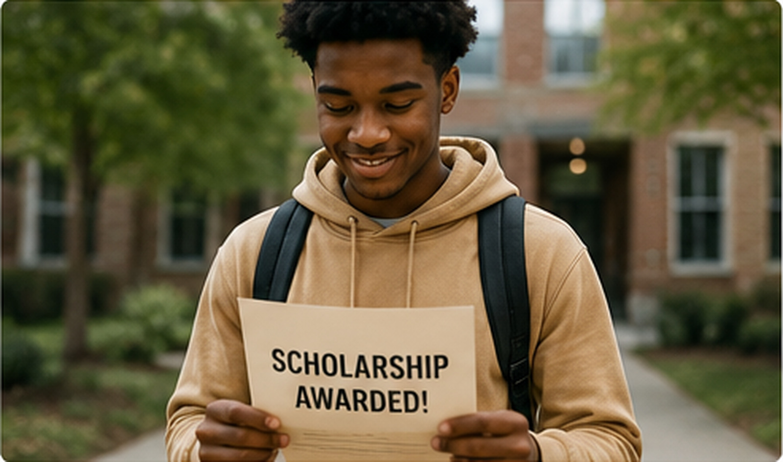 A student celebrating a scholarship award