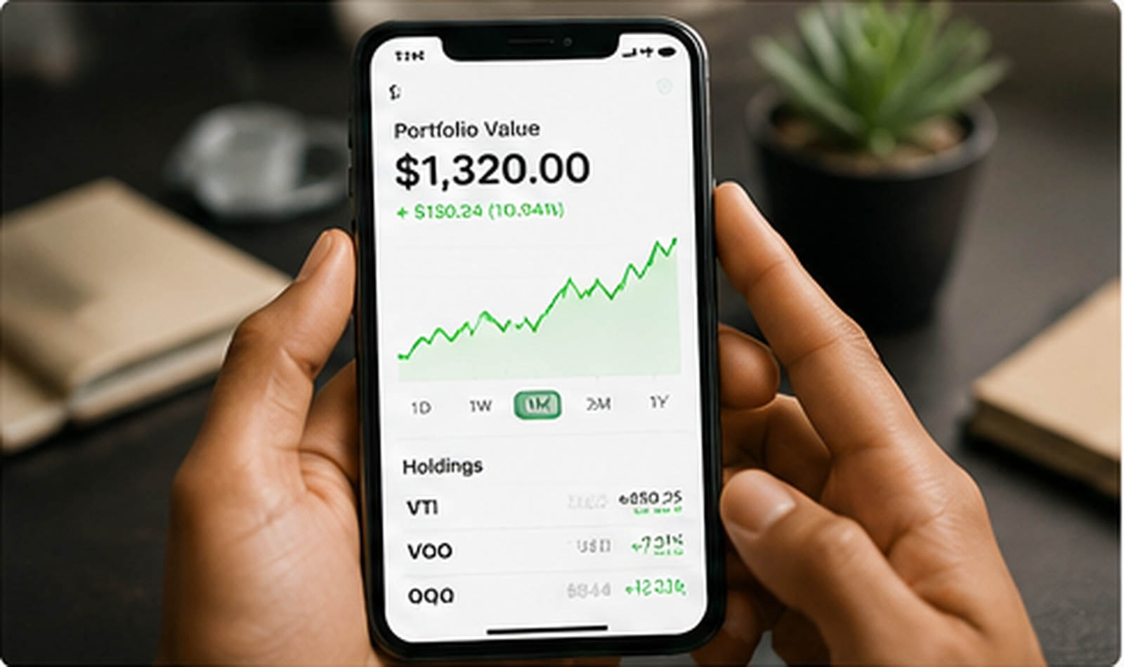 A teen checking an investing app