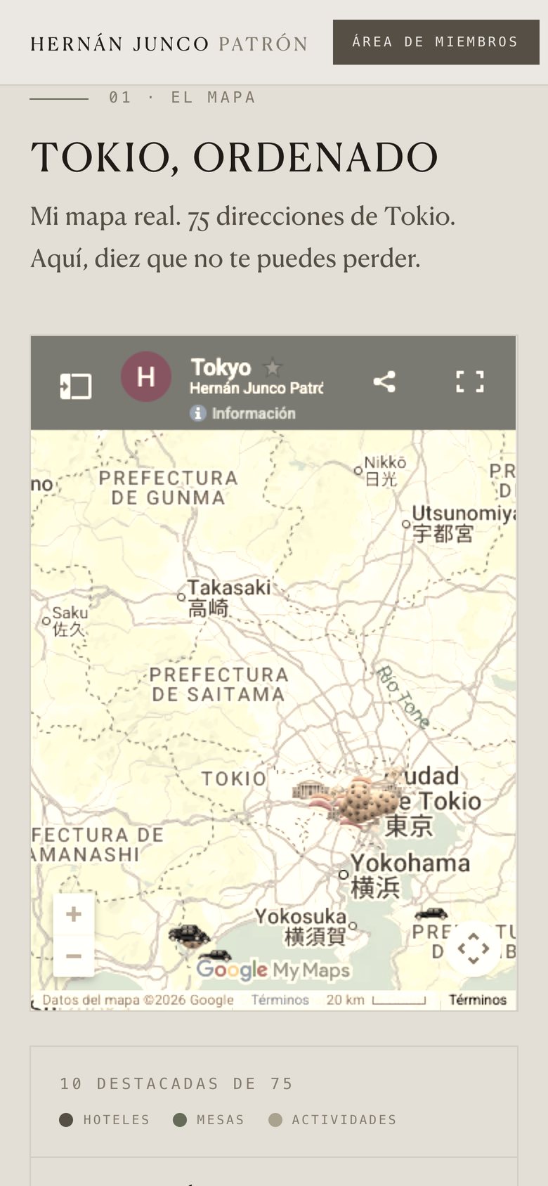 Mapa interactivo de Tokio con todas las direcciones