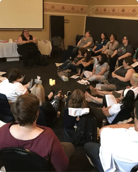 Colleagues in conversation during an organizational training