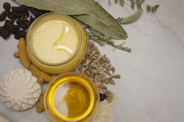 Ayurvedic herbs, mortar and pestle
