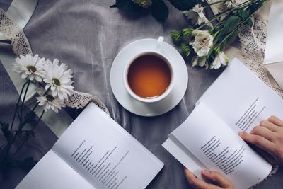 Open book with tea