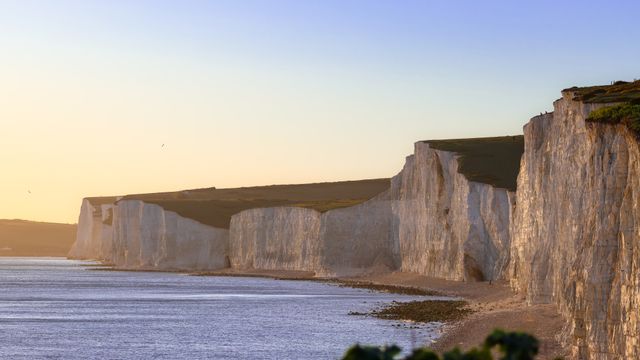 Coastal cliffs at sunset in Sussex
