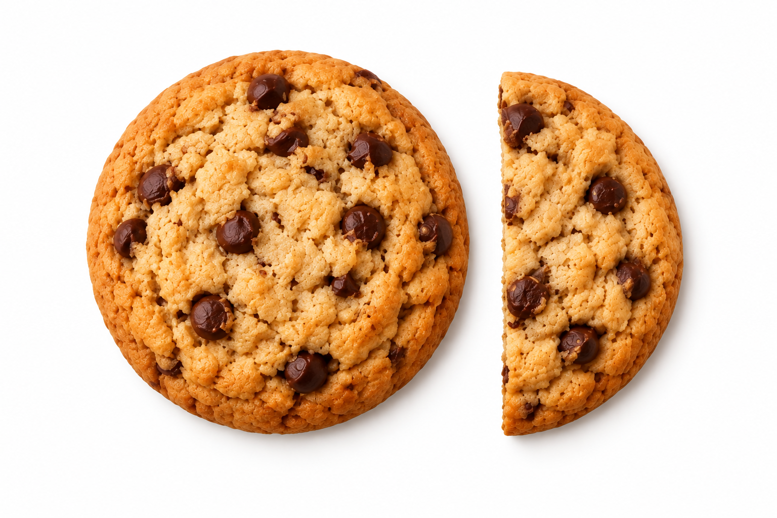 One and a half chocolate chip cookies illustrating the fraction one and one-half.