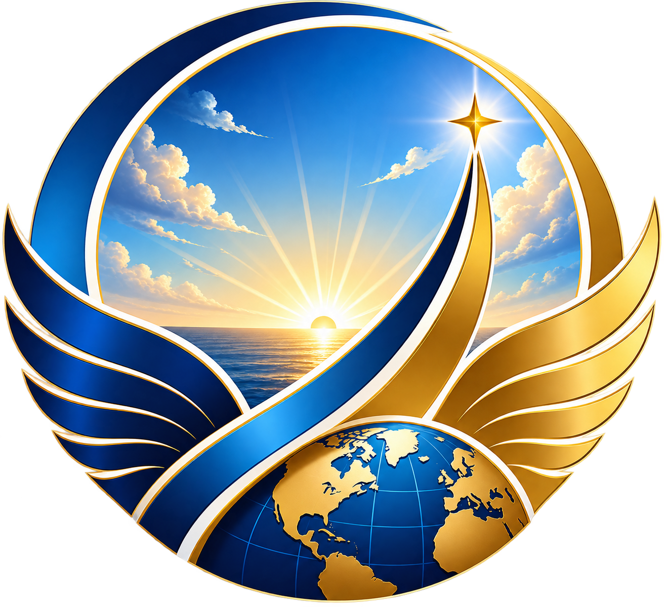 The CIELO emblem: a sunrise over the ocean framed by wings, above a globe