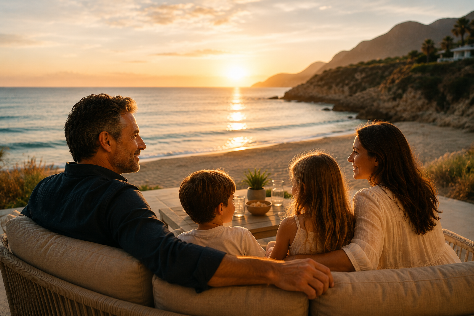 Business leader enjoying time with his family by the sea