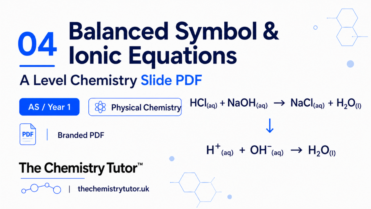 04 Balanced Symbol & Ionic Equations — A Level Chemistry Slide PDF thumbnail