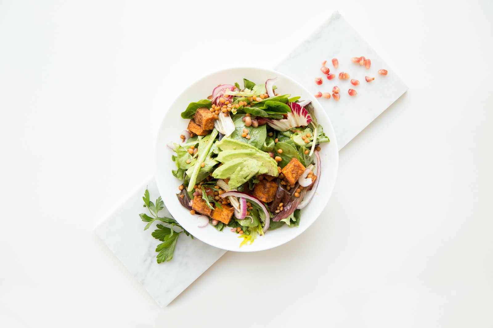 Crispy Salmon & Lentil Pomegranate Salad