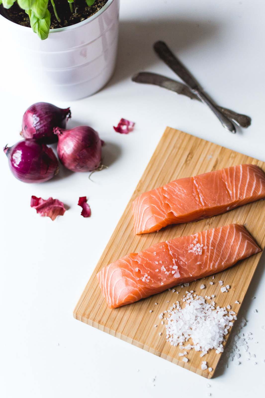 salmon, red onion