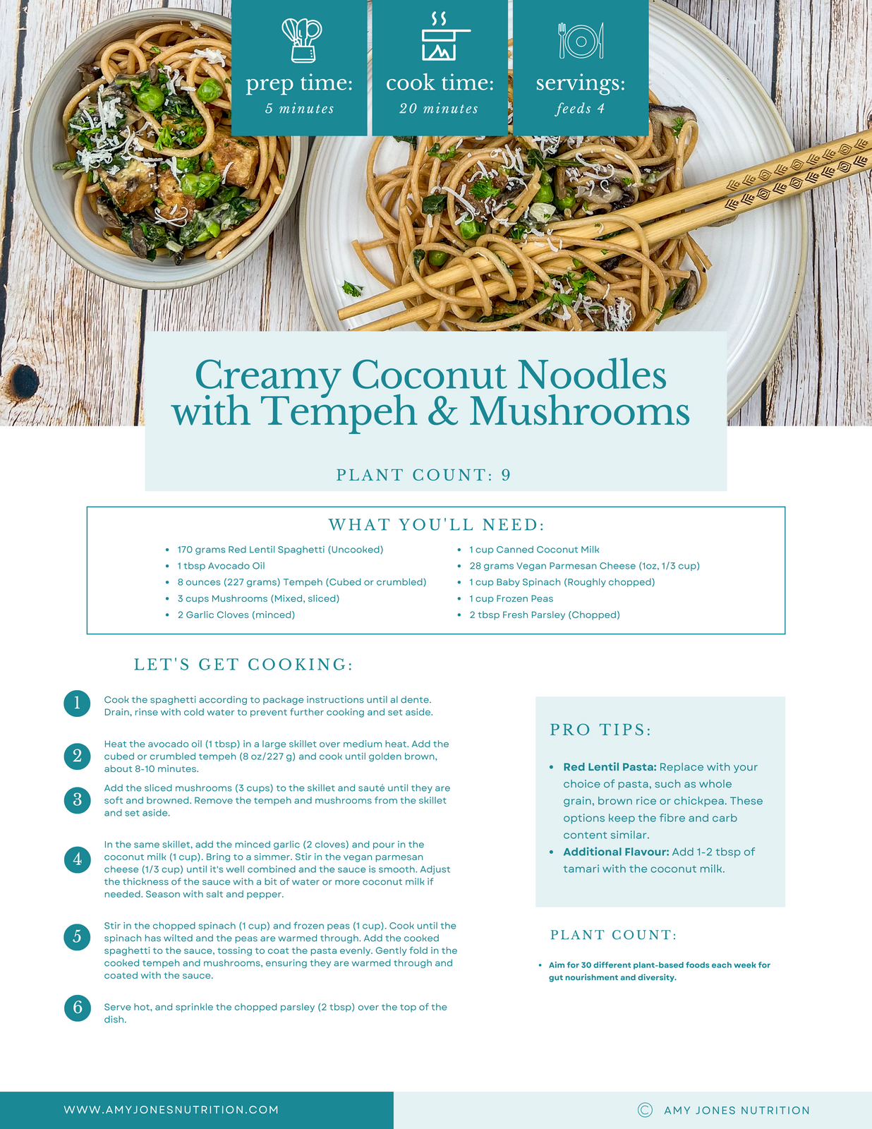 Creamy Coconut Noodles with Tempeh & Mushrooms Recipe