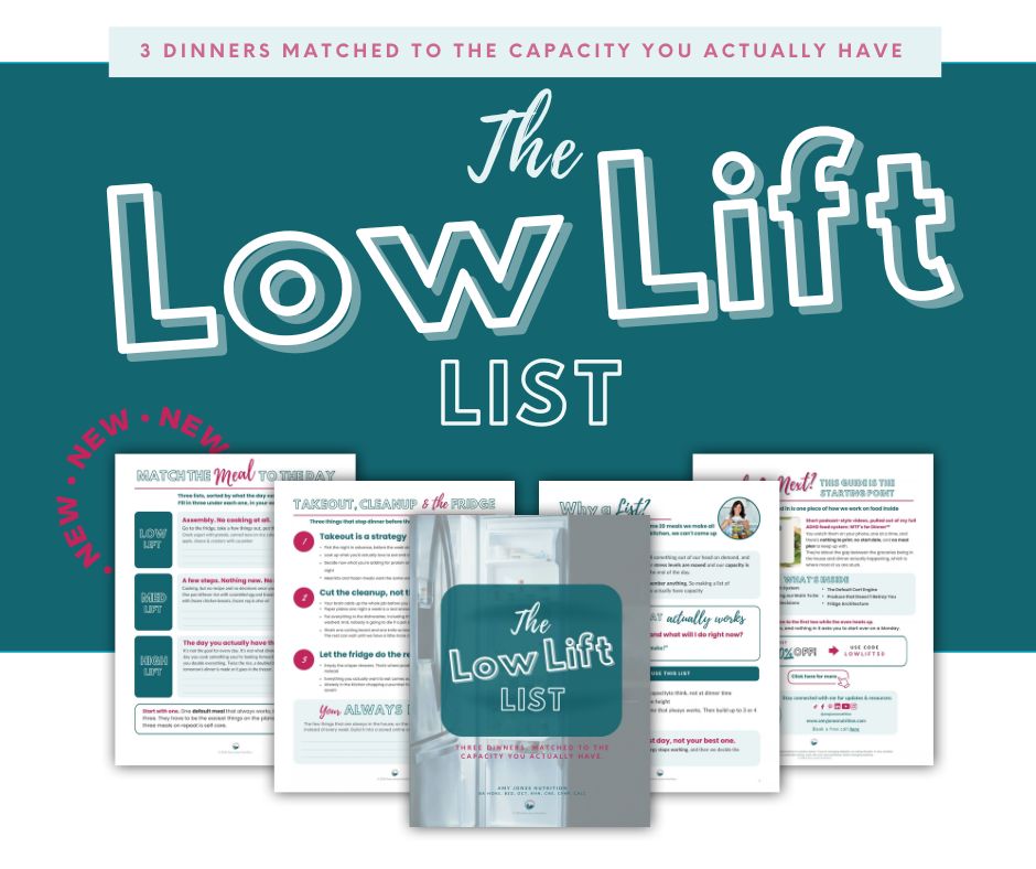 The Low Lift List, a free ADHD dinner guide from Amy Jones Nutrition