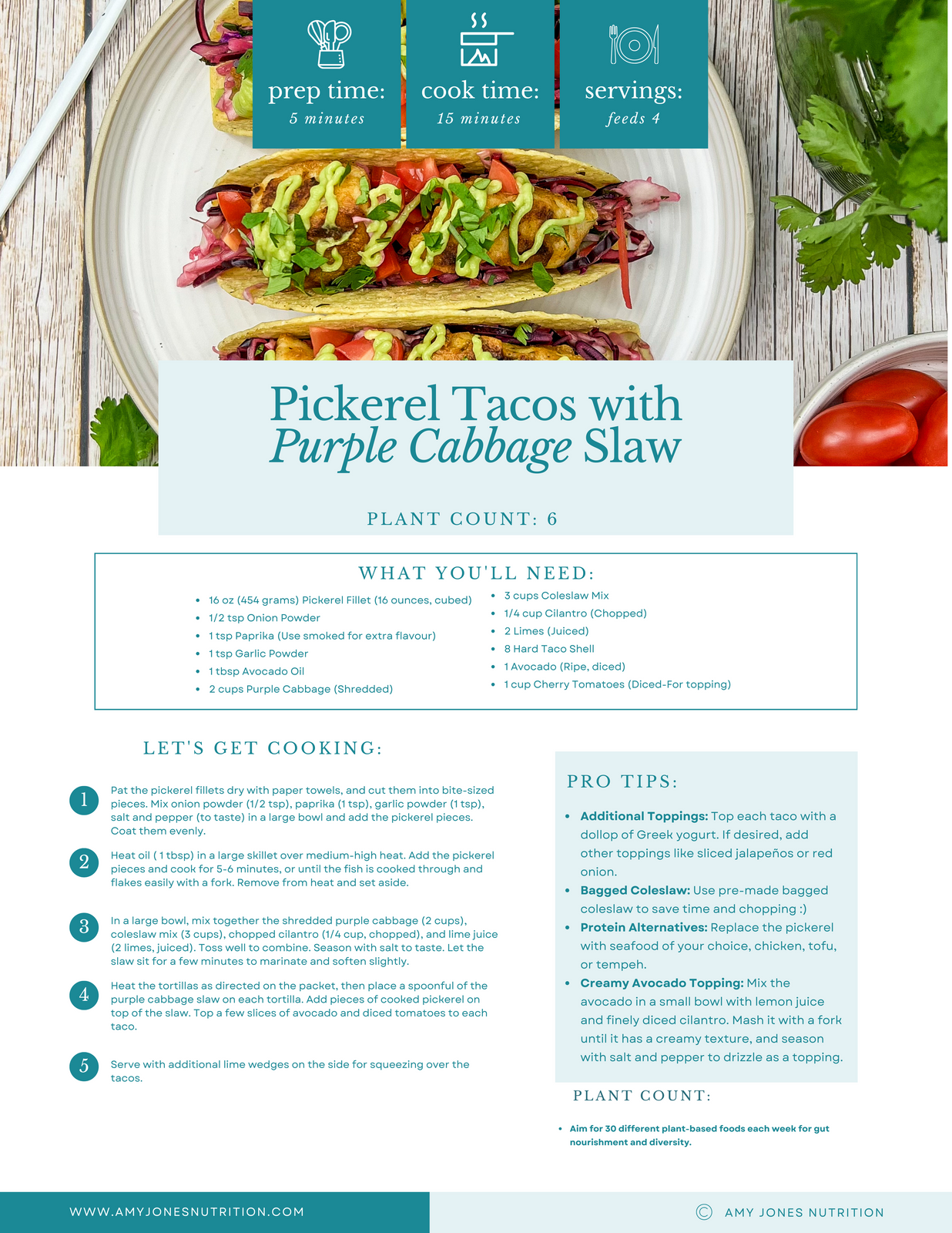 Pickerel Tacos with Purple Cabbage Slaw