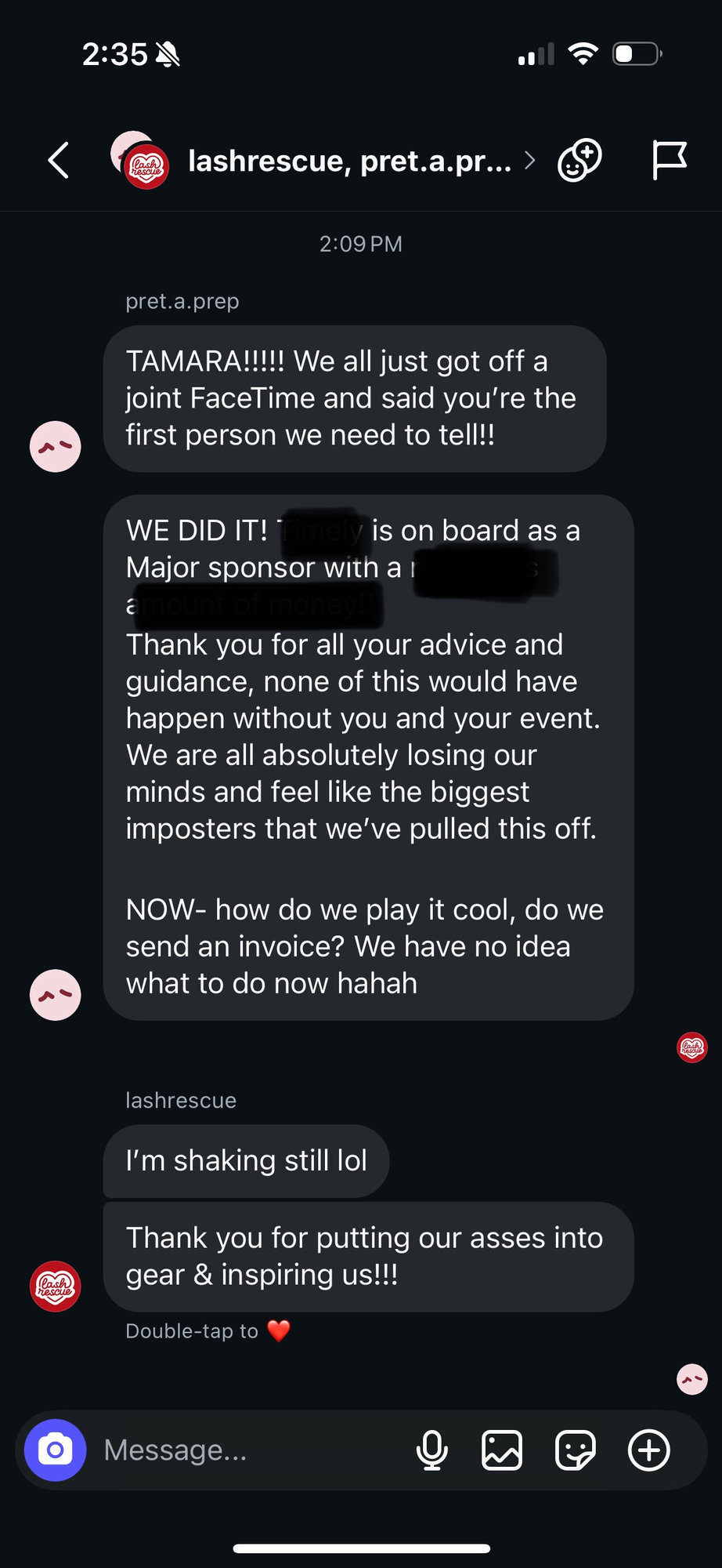Message from a course student