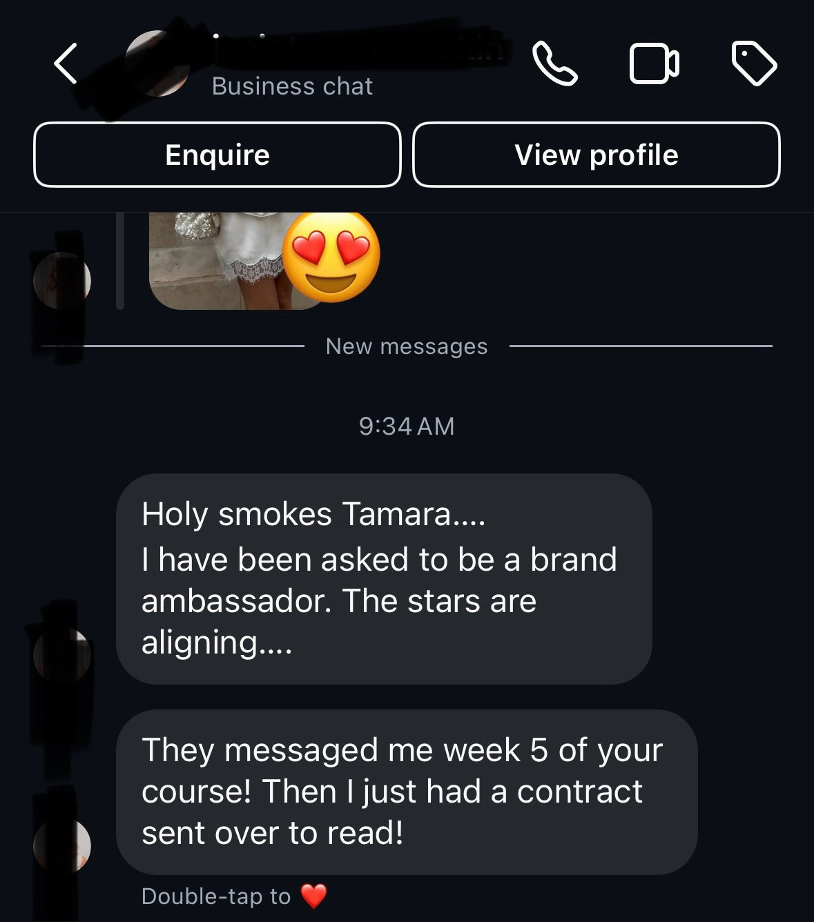 Message from a student who became a brand ambassador during the course
