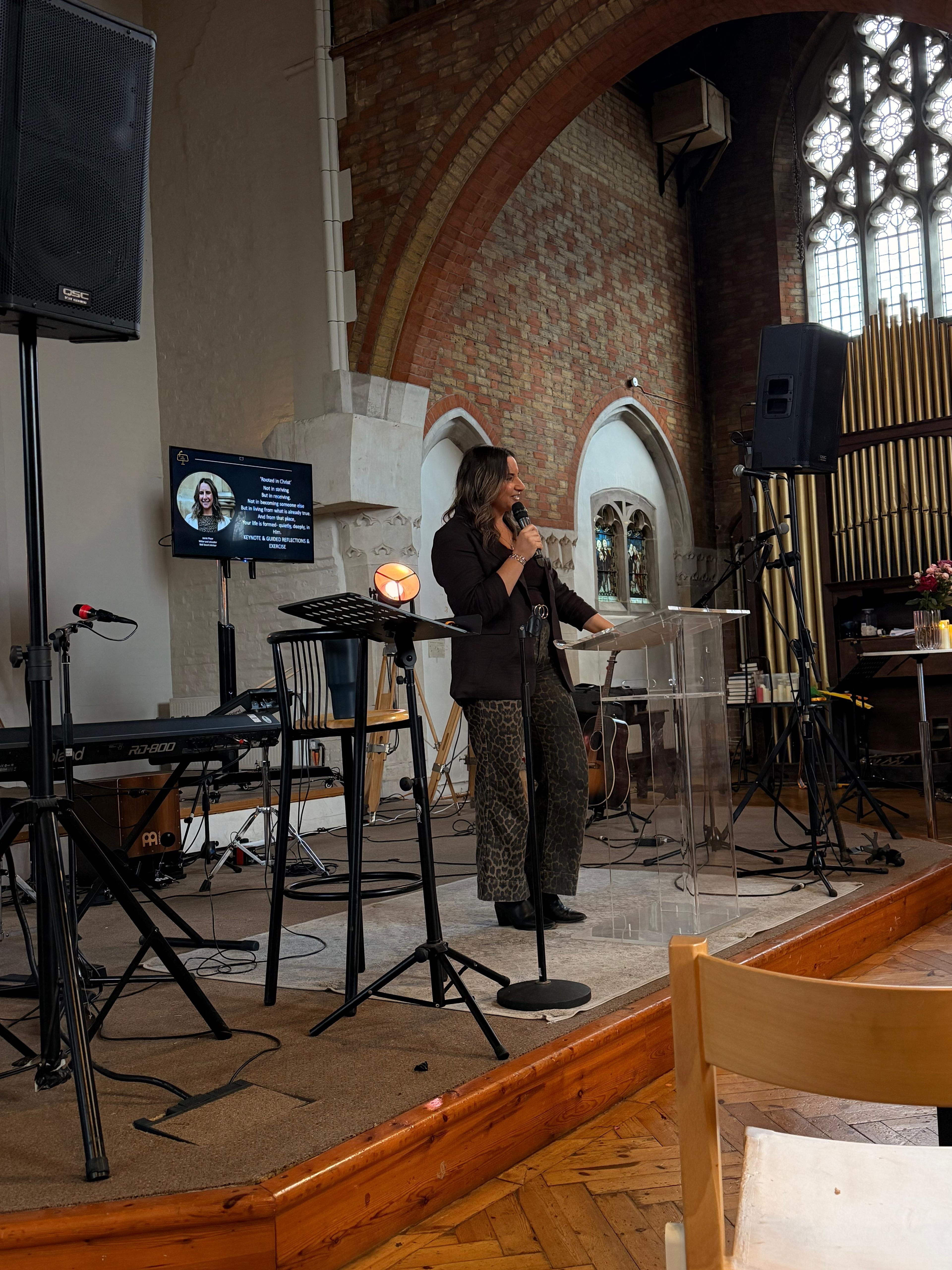 Jamie speaking at a church event