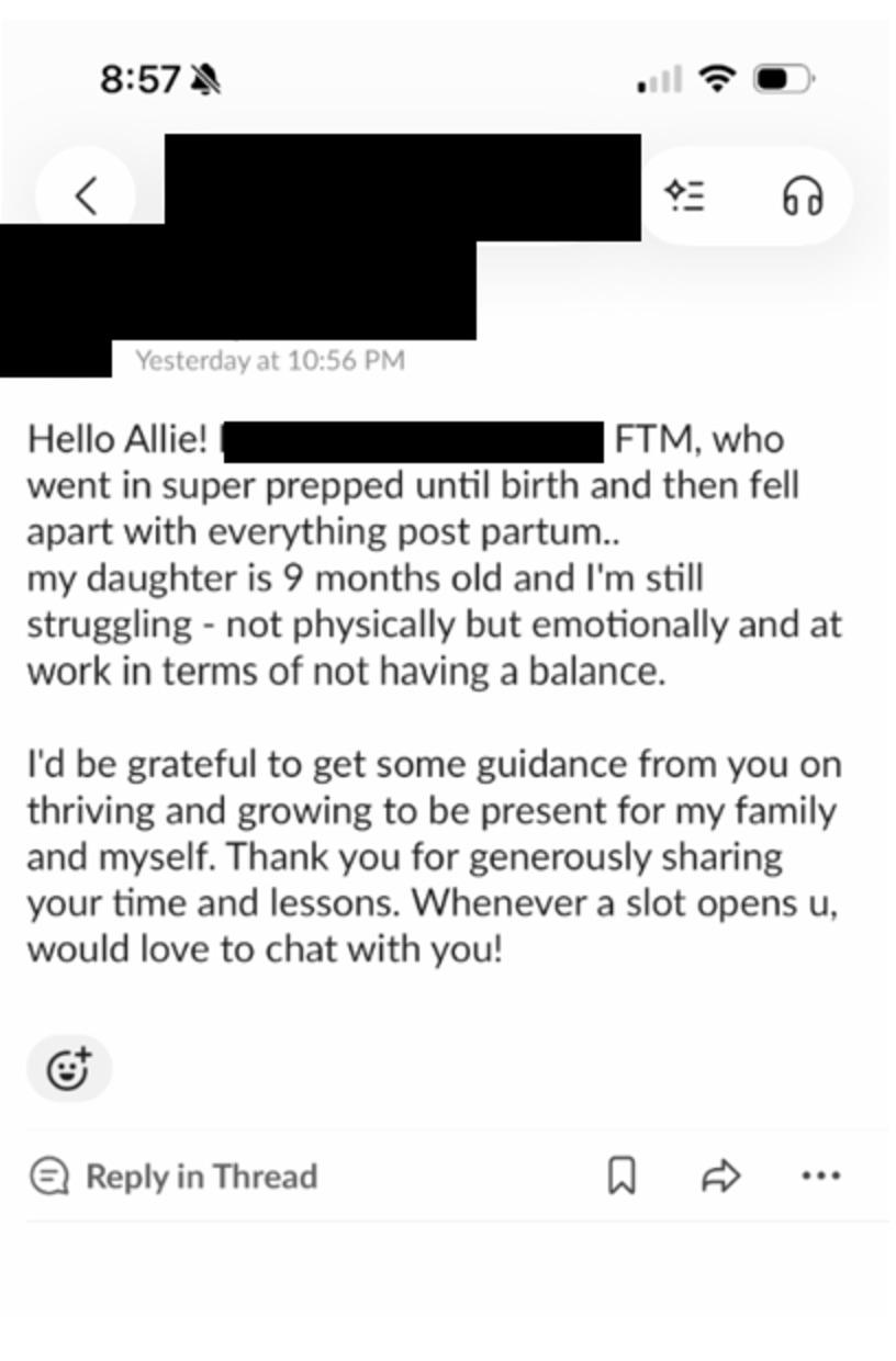 Message from a reader describing falling apart after birth and still struggling nine months on.
