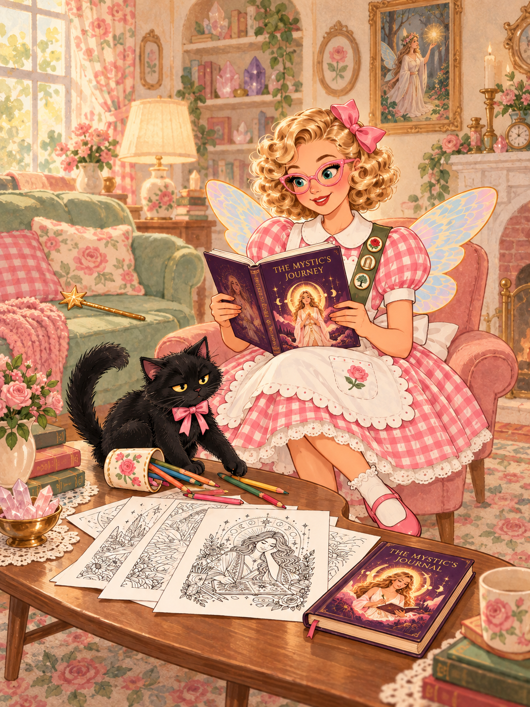 Suzy curled up reading The Mystic's Journey