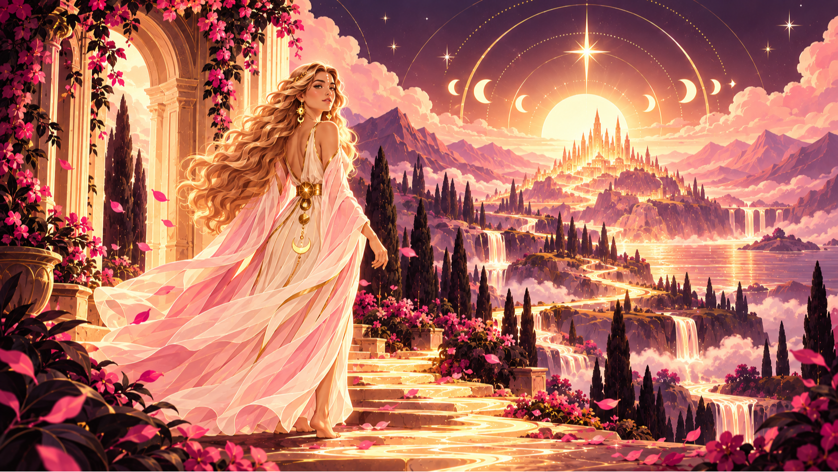 Illustration of a woman setting out at the start of her journey