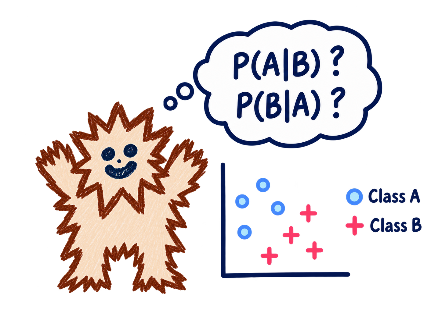 A hand-drawn confusion matrix with question marks