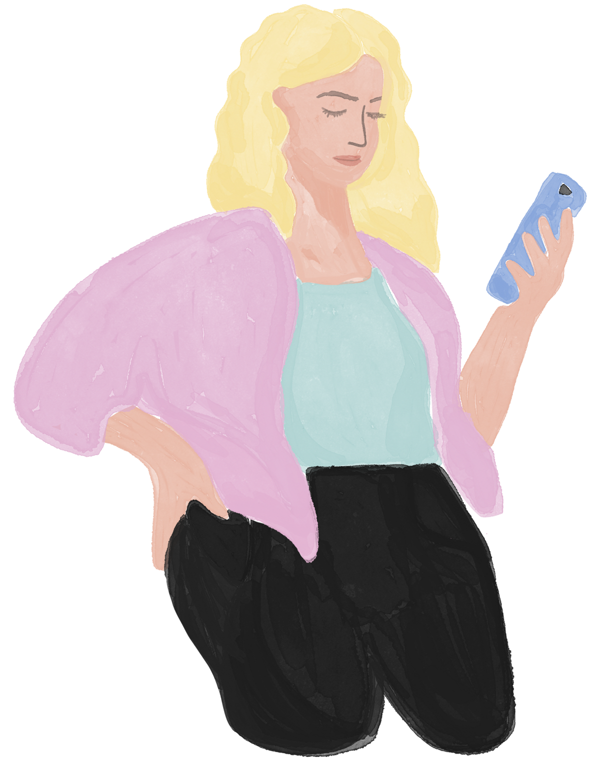 Pregnant woman using the Obi app on her phone
