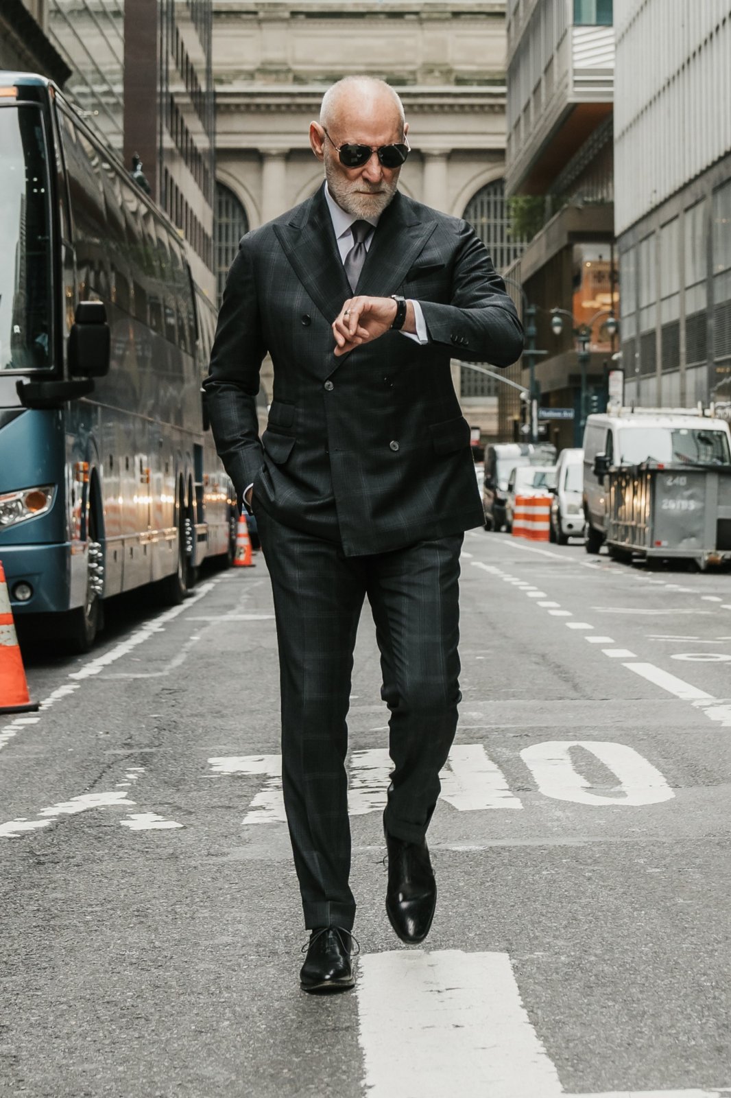 Randy Willard in a charcoal double-breasted suit