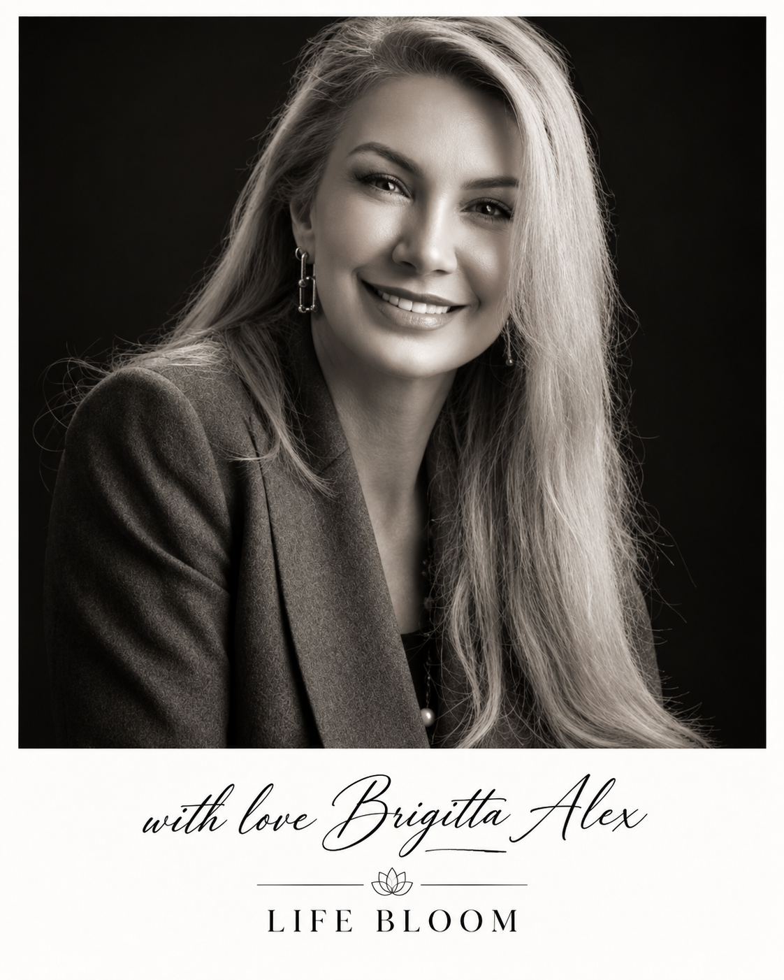 Brigitta Alex portrait and Life Bloom signature