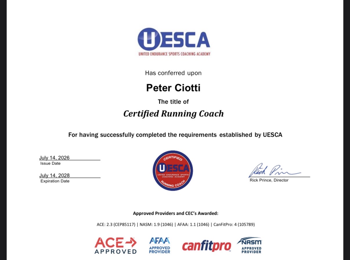 UESCA Certified Running Coach certificate