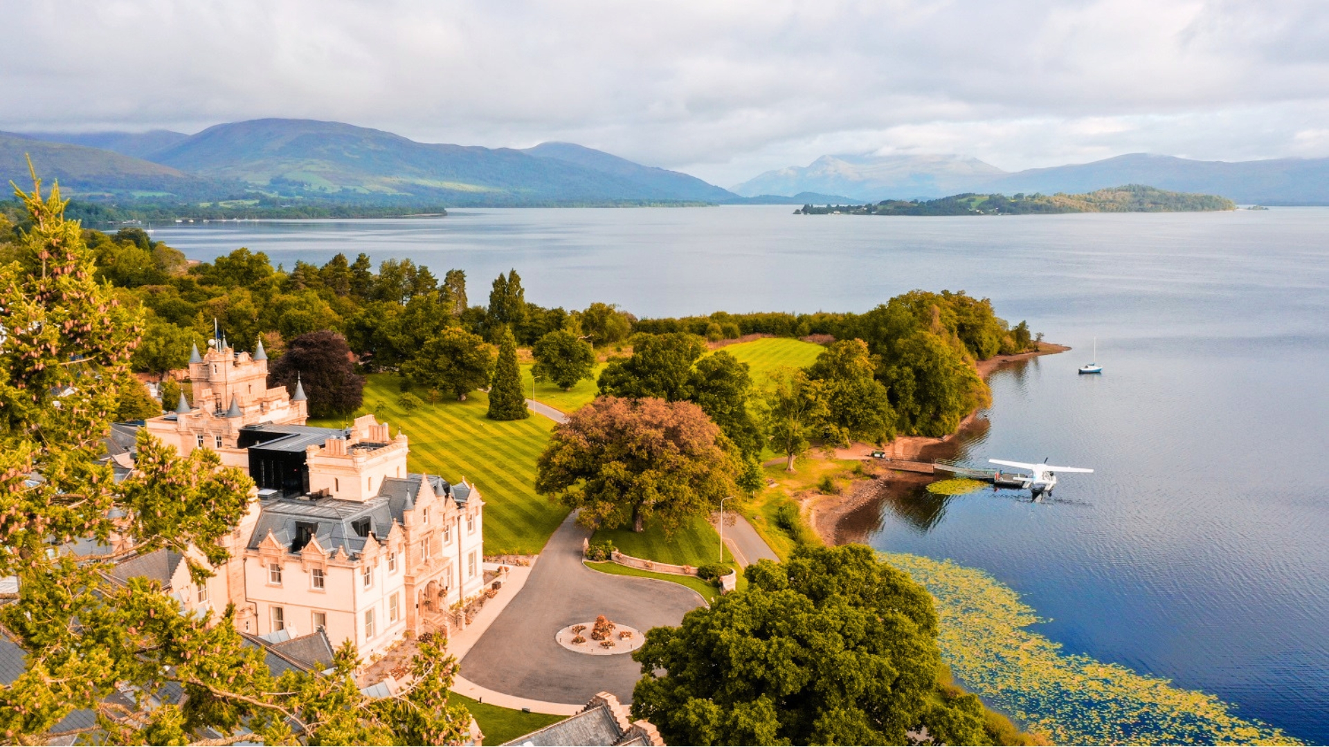 Aerial view of Cameron House on the shore of Loch Lomond
