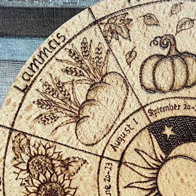 A carefully laid-out design with lettering, transferred onto a round