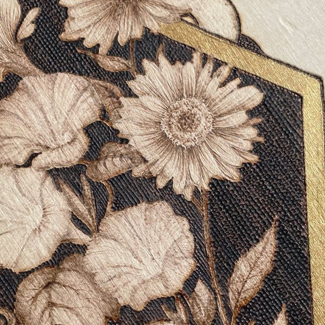 Close-up of line work, shading and stippled texture