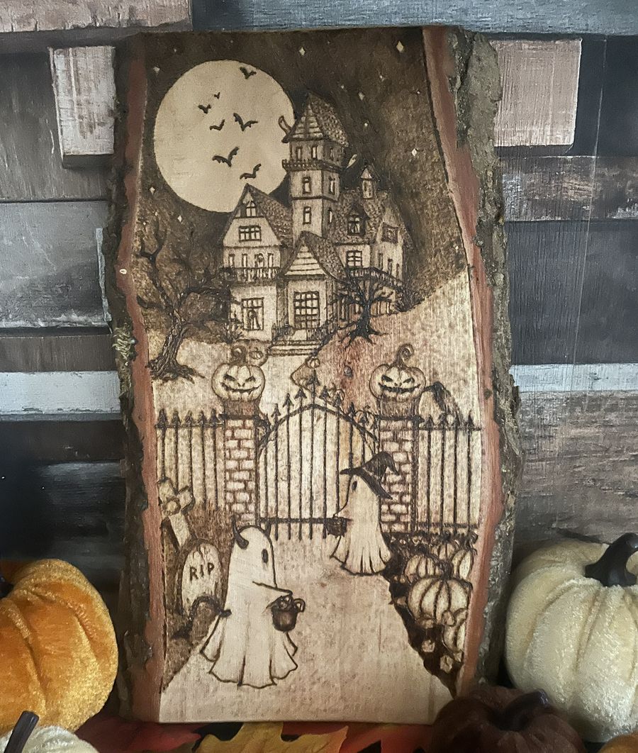 A finished, sealed piece displayed for autumn