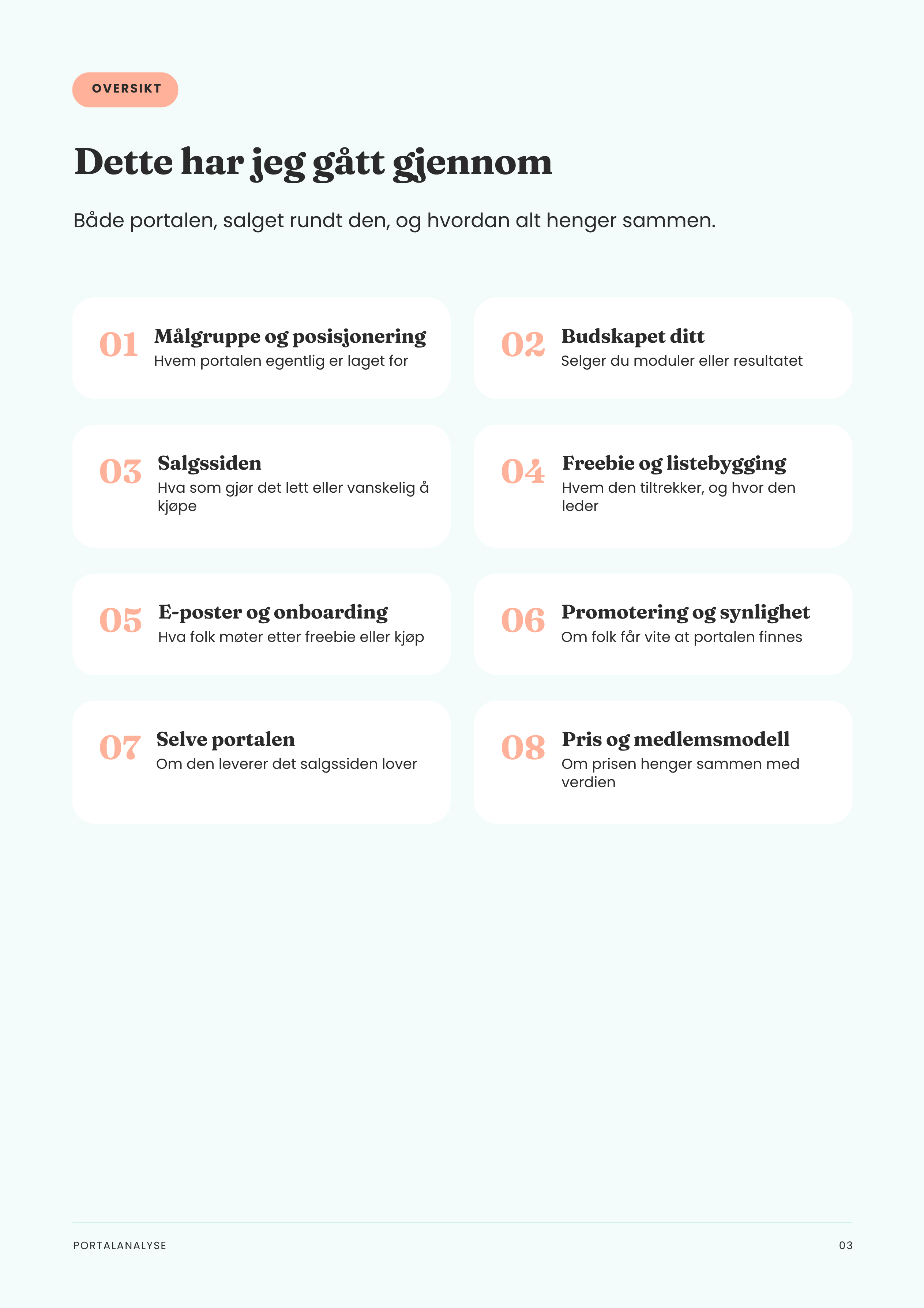 Eksempel på gjennomgangsside i rapporten