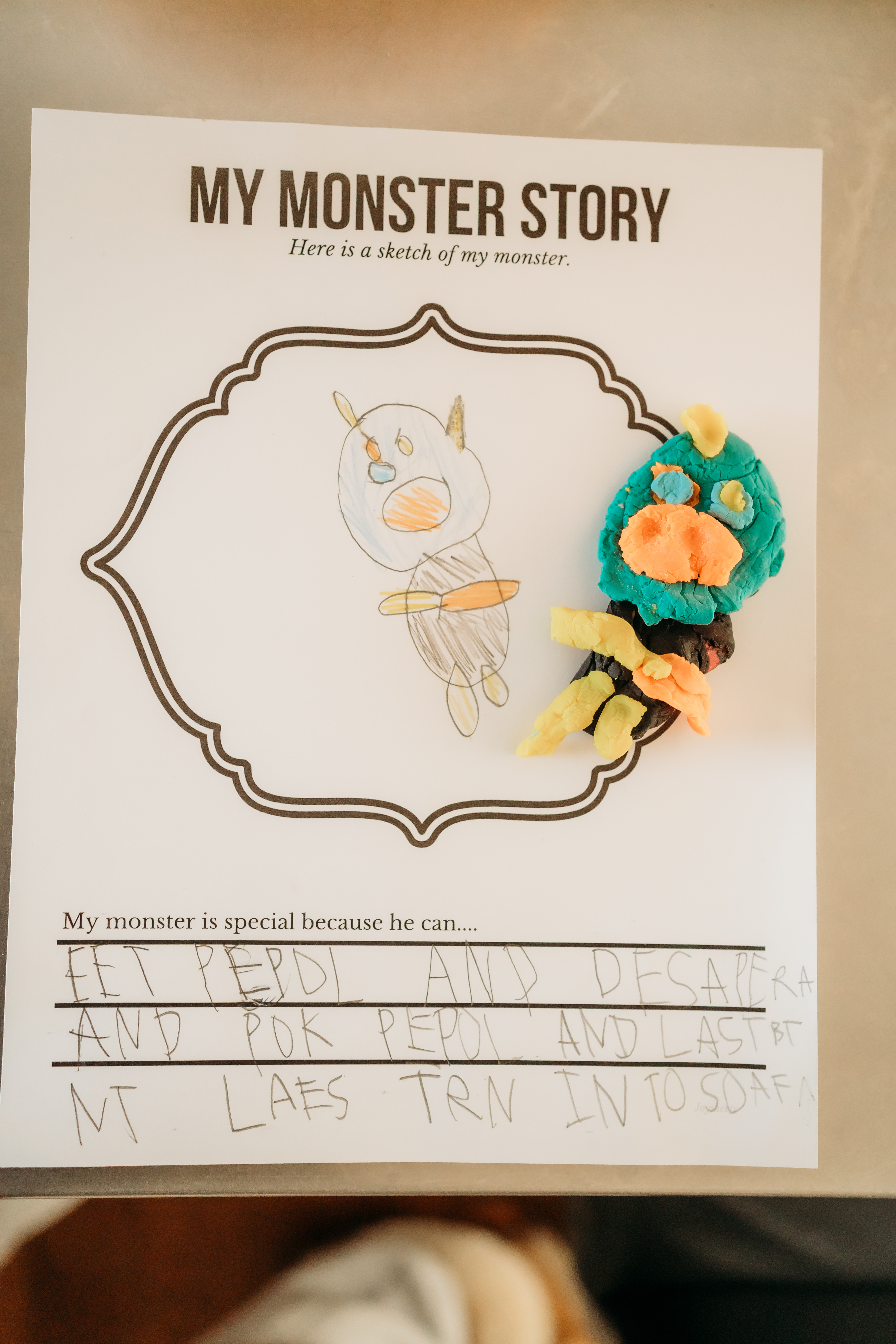 A child’s imaginative monster story and handmade creation