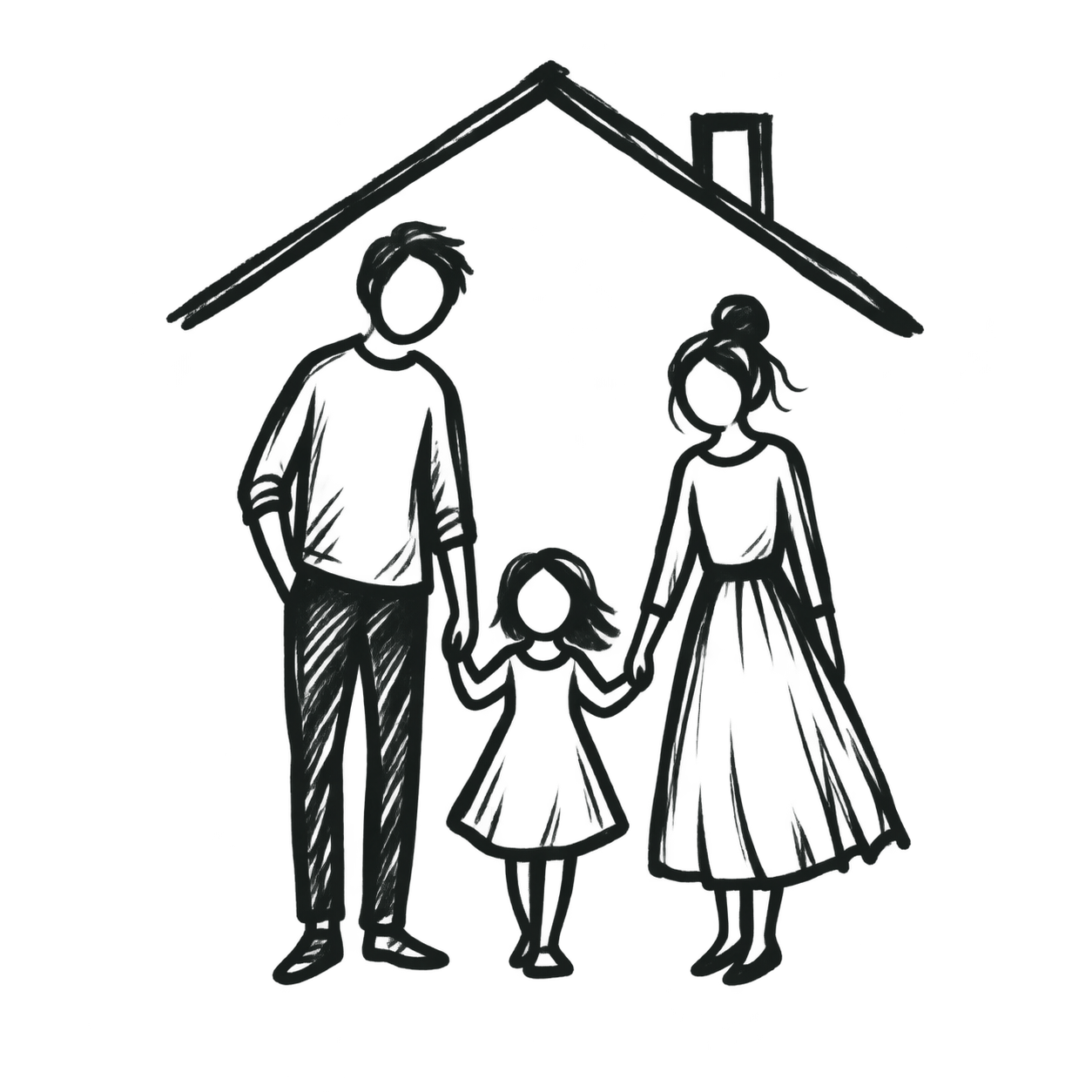 Hand-drawn family under a roof symbol for Families