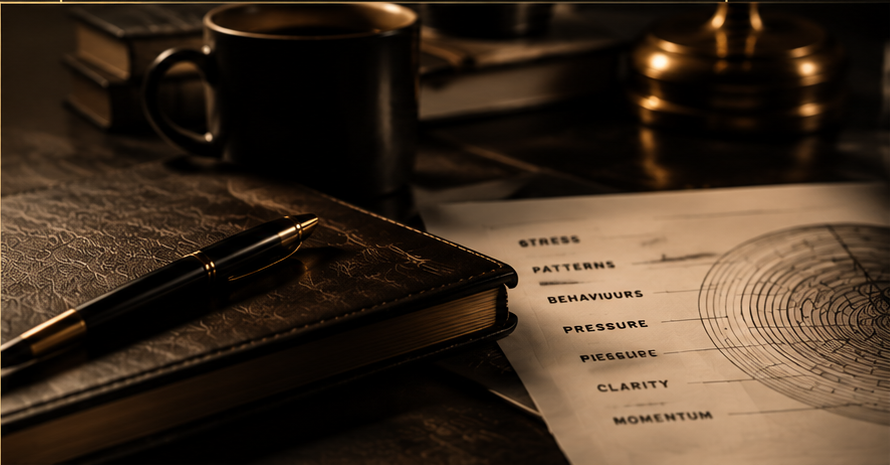 Investigation workspace with journal, pen and pressure pattern notes