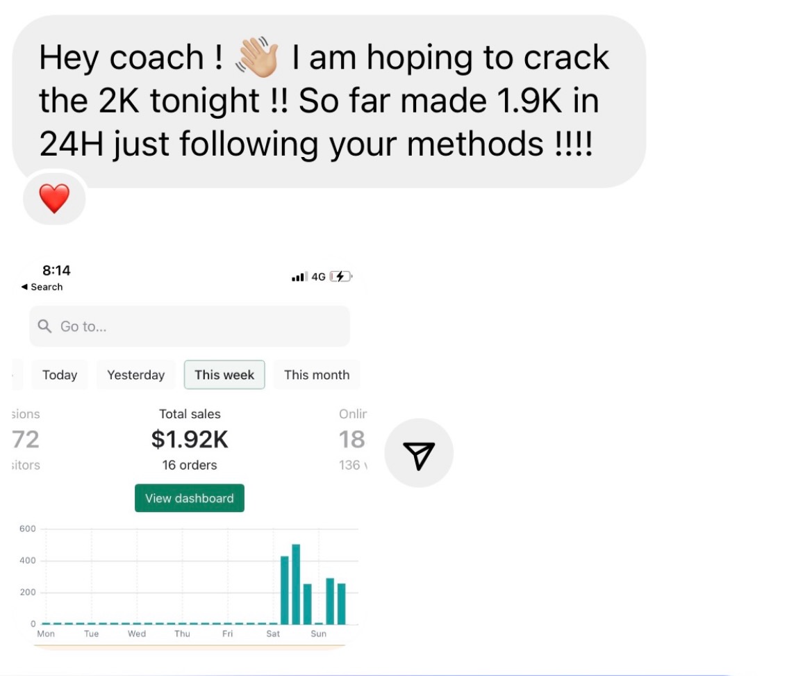 Student message: $1.9K made in 24 hours following the methods