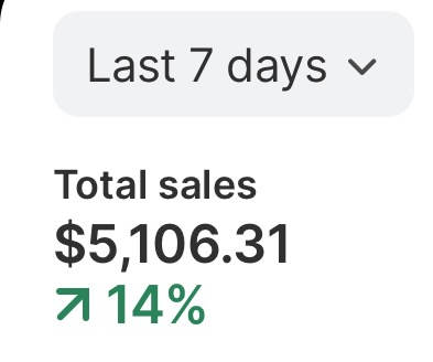 Student result: $5,106.31 total sales in the last 7 days, up 14%